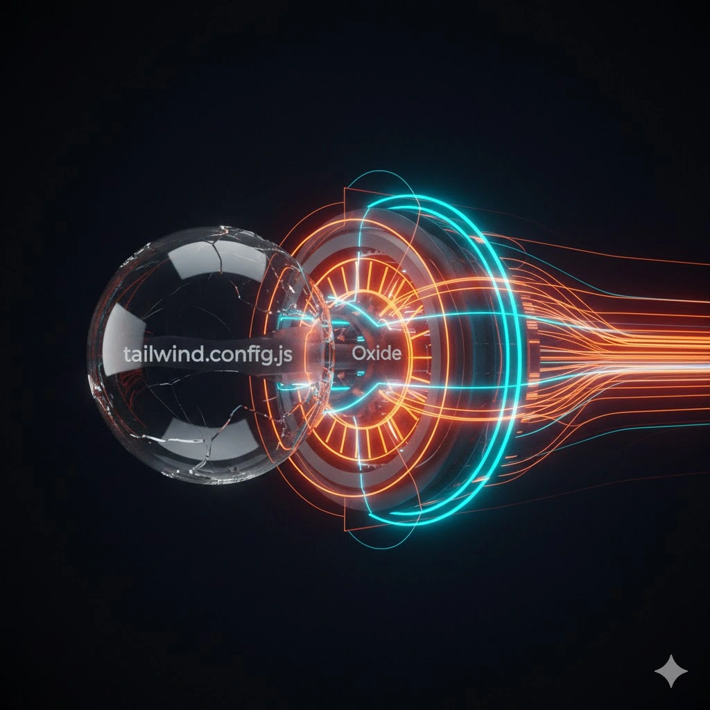 Tailwind CSS v4 logo ve yeni özellikleri gösteren görsel, Oxide motoru ve CSS-native yapılandırma